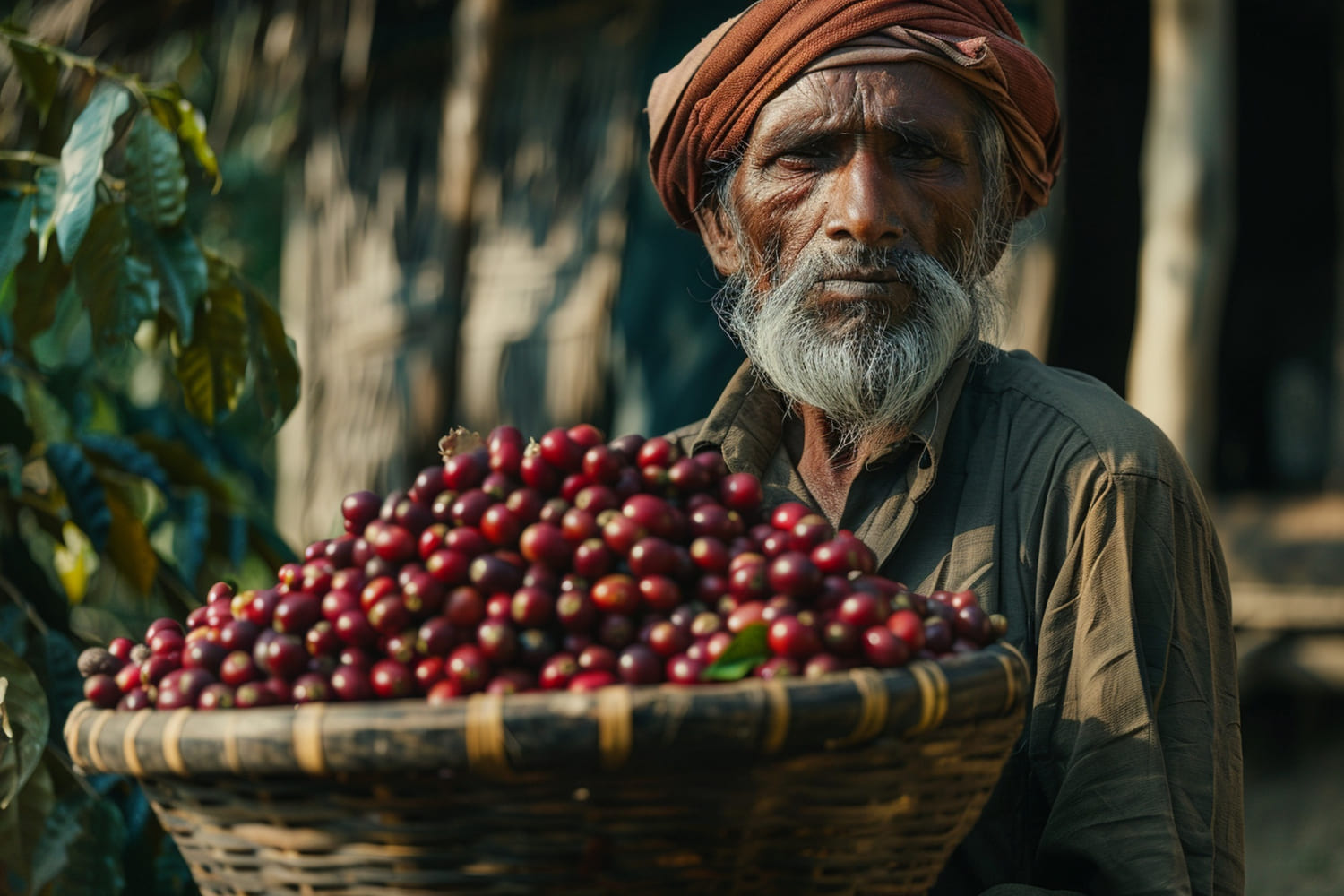 farmer with coffee beans